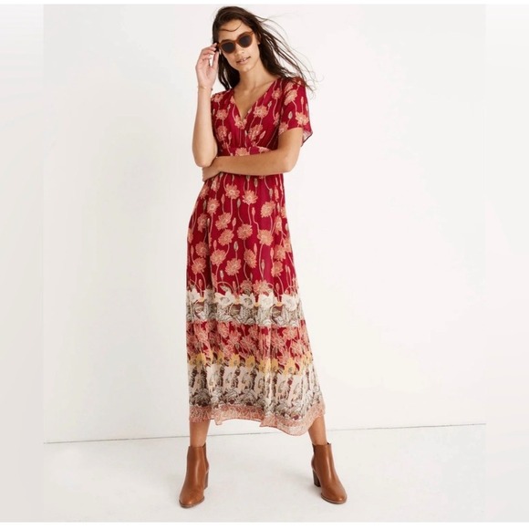 Madewell Dresses & Skirts - Madewell‎ Floral Poppy Maxi Dress Women 4 Red Flutter Sleeve Boho V-Neck Lined